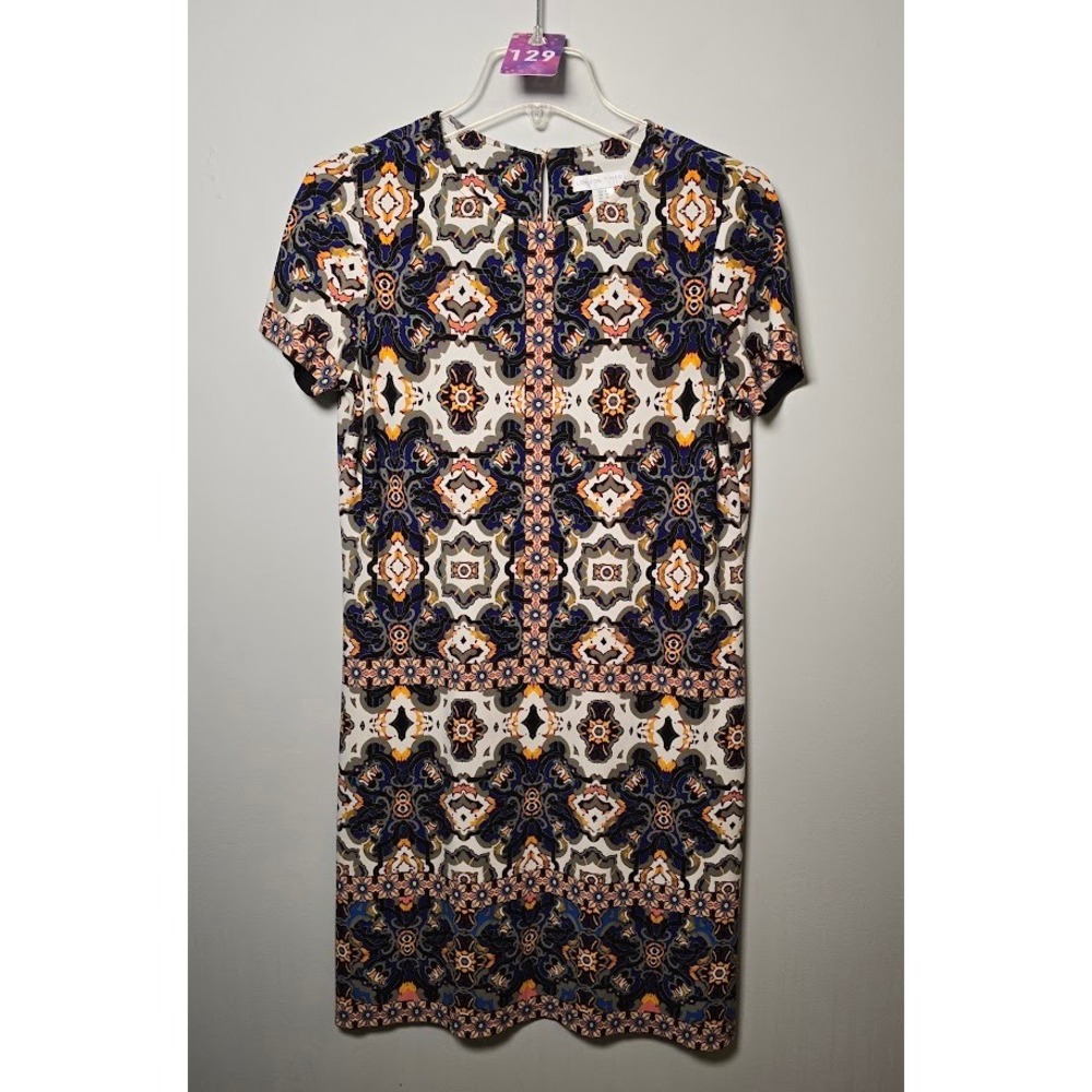 London Times Women Dress Multi-Color Geometric Shift Short Sleeve Mini Size 6